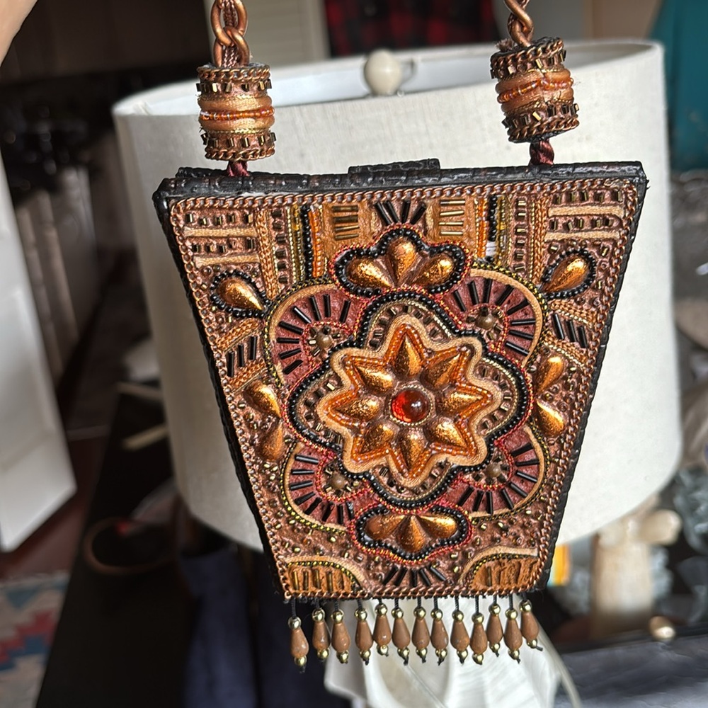 Handmade Beaded Mini Crossbody Bag Chain Strap Philippines Boho Chic Unique VTG